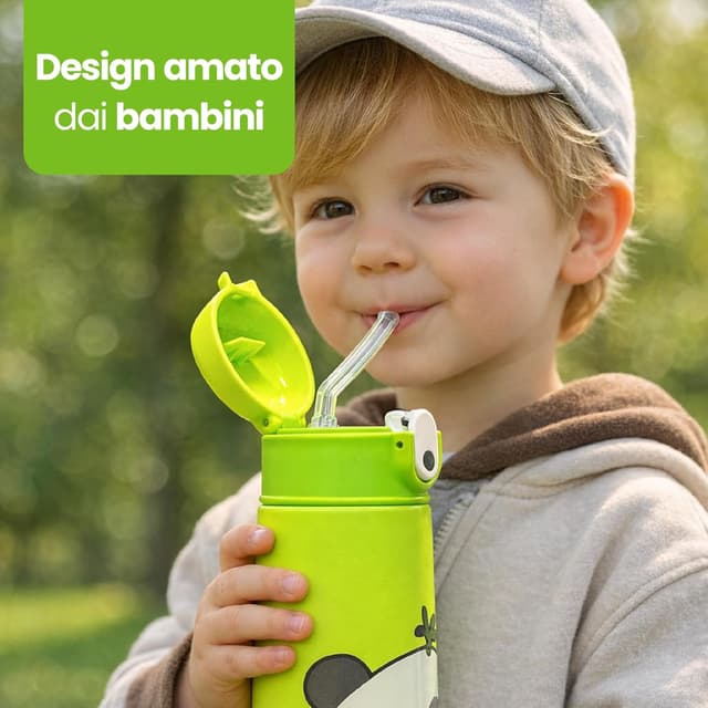 Detalle de Cartomania Borraccia termica Chill & Refill con cannuccia, tema panda, 460 ml