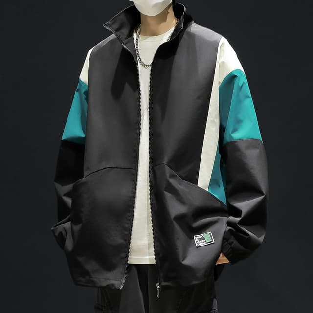 Detalle 2 de GURUNVANI veste patchwork homme coupe-vent vintage à fermeture éclair intégrale