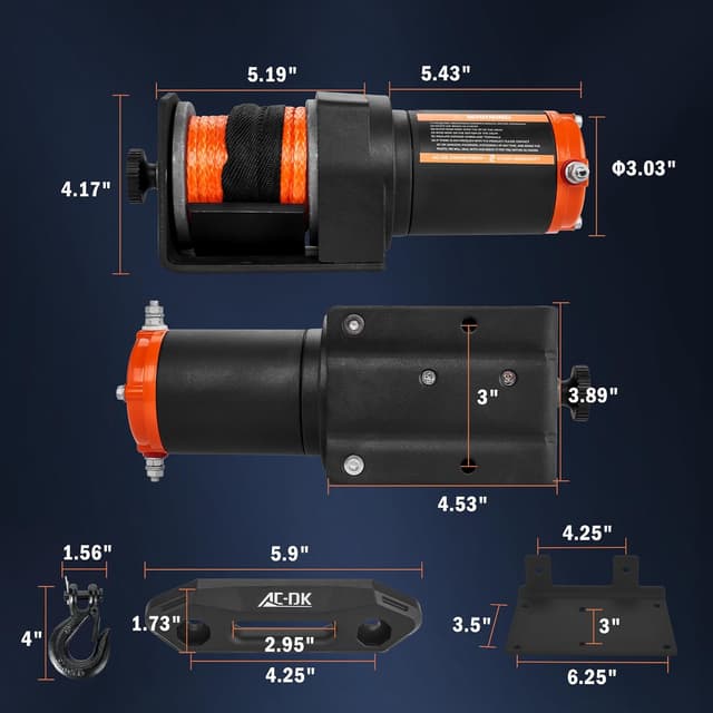 Thumbnail 6 de AC-DK 12V 2000-lb ATV/UTV Electric Winch with Synthetic Rope and Wired Remote