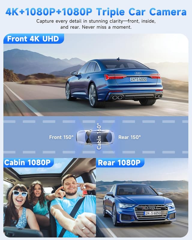 Thumbnail 1 de SARMERT 4K 3 Channel Dash Cam 64GB