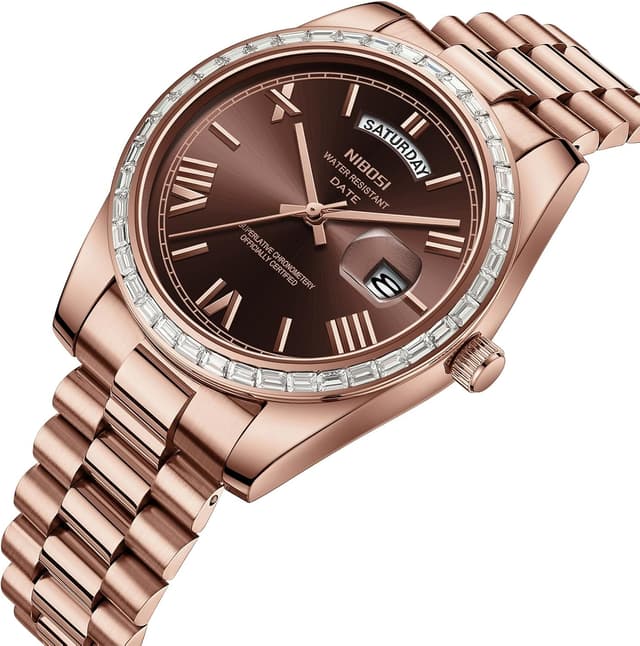 Detalle de NIBOSI Orologio da uomo analogico al quarzo con lunetta “diamanti”, impermeabile 3 ATM e calendario giorno/data