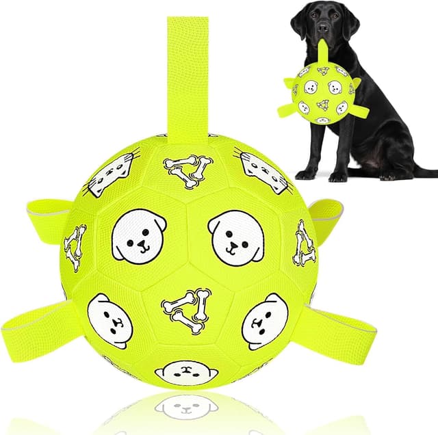 Detalle de WYNTRIUM Dog Football Toys for Large Dogs with Webbing – Durable Microfibre Fetch Ball, Floating Water Ball (Yellow, 8 inch)