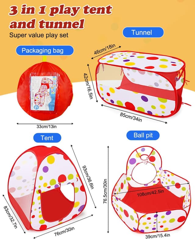 Thumbnail 3 de MAIKEHIGH 3 in 1 Kids Play Tent with Pop-Up Crawl Tunnel & Ball Pit (Foldable Indoor/Outdoor Playhouse)