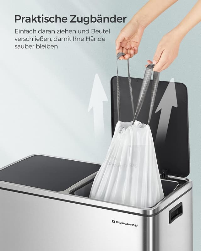 Detalle de SONGMICS Müllbeutel mit Zugband für 30 Liter, 4 Rollen (insgesamt 180 Stück), hochbelastbar, weiß – Code 30A