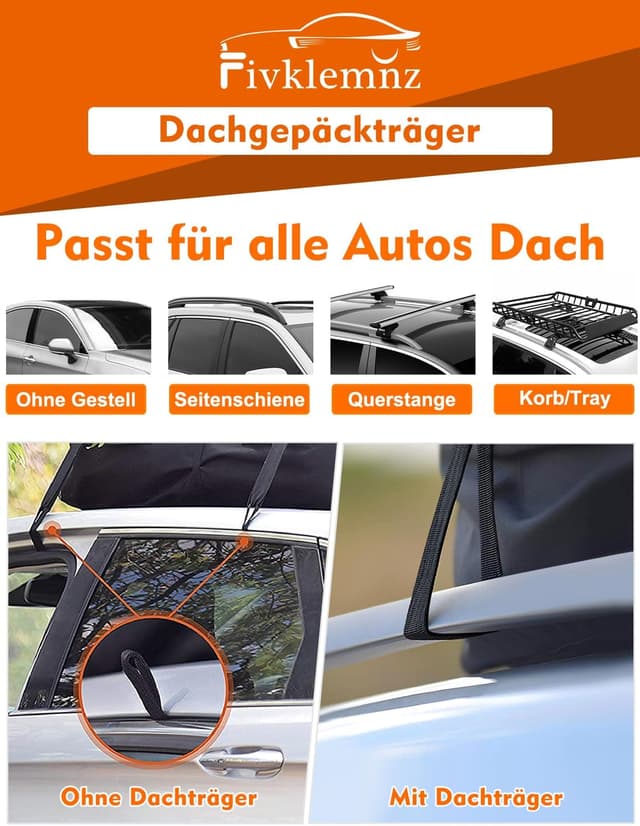 Detalle 2 de FIVKLEMNZ Dachbox Auto für Dachgepäckträger – wasserdichte Dachtasche inkl. Anti-Rutsch-Matte, Gurte & Schloss