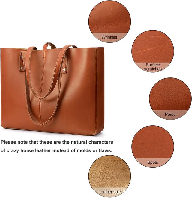 Thumbnail 6 de S-ZONE Women Vintage Crazy Horse Leather Tote Shoulder Bag (Large) for Laptop and Everyday Carry