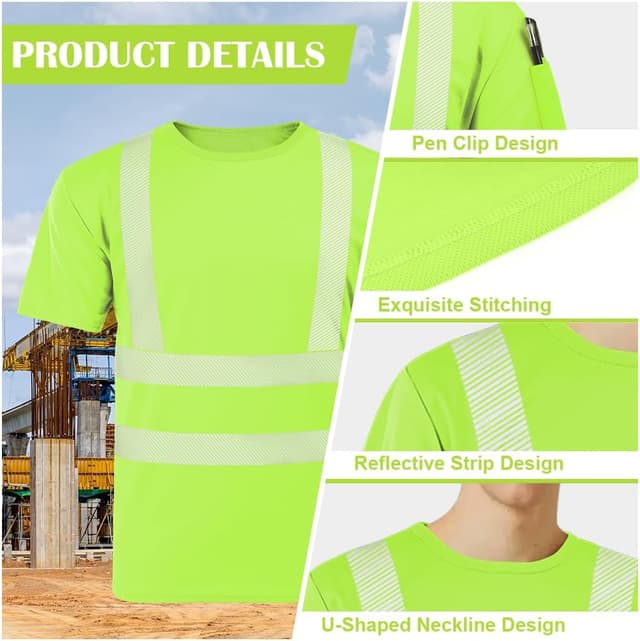 Detalle de AUYAO T-shirt alta visibilità con catarifrangenti e manica corta, arancione