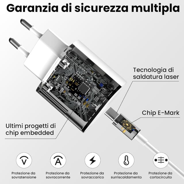 Detalle 2 de Caricabatterie PD 20W con cavo USB C 2m per iPhone e iPad