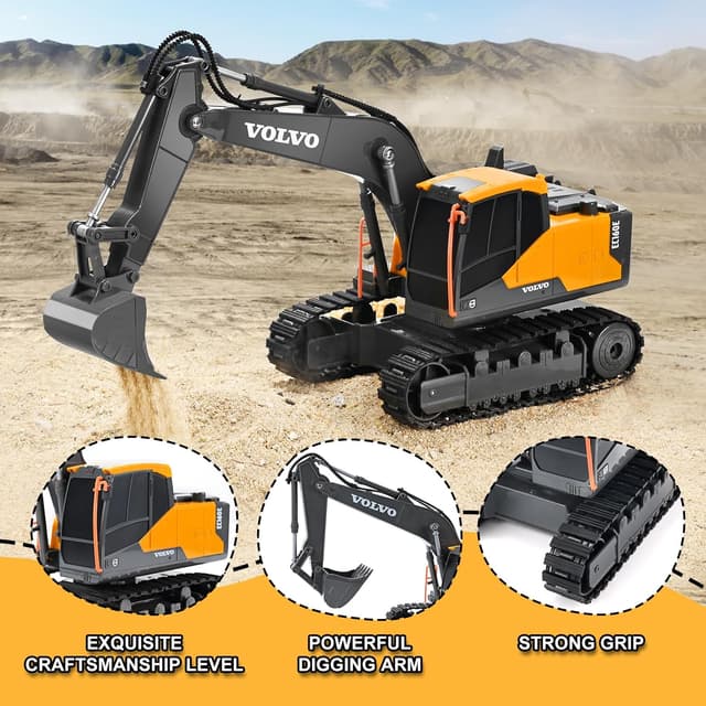 Detalle de DOUBLE E Volvo RC Excavator (EC160E-style) Remote Control Digger Toy for Outdoor Play