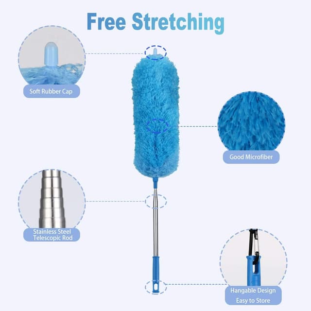 Detalle 2 de Vicloon Spolverino estensibile in microfibra fino a 245 cm con 1 manico, 1 piumini, spazzola e ganci autoadesivi