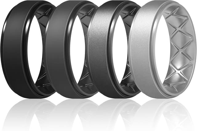 Detalle de Egnaro Men’s Silicone Wedding Band Rings (8.5mm wide, 2mm thick) — Inner Arc, Breathable & Hypoallergenic