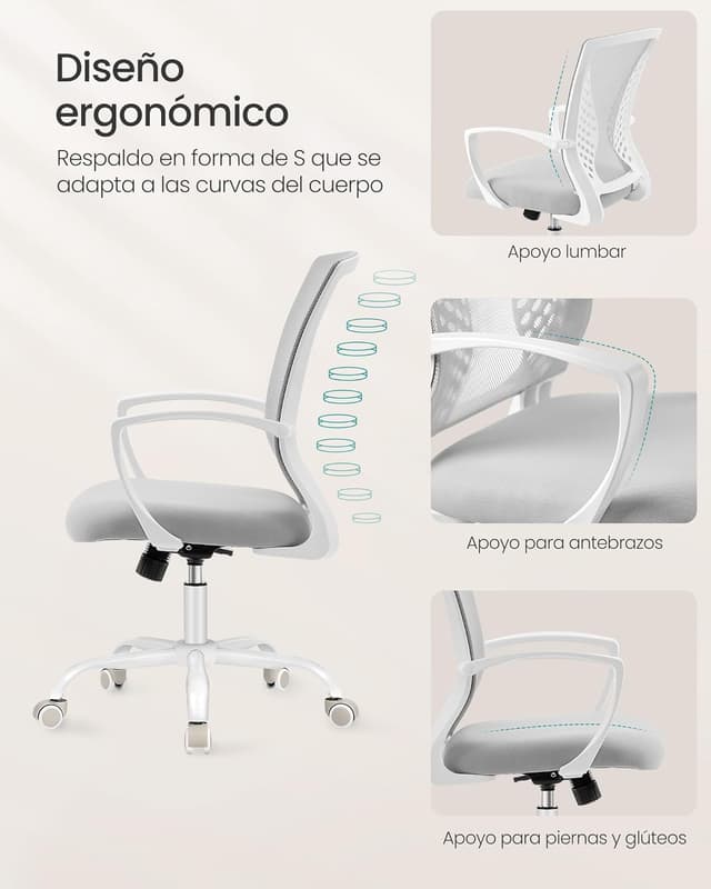 Detalle 2 de SONGMICS Silla de Malla giratoria 120 kg