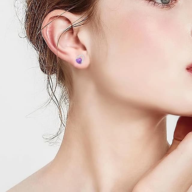 Detalle de Qings boucles d’oreilles en pierre de naissance cœur en argent 925 plaqué platine