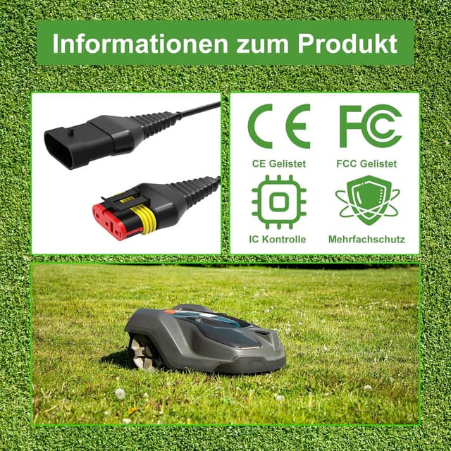 Detalle de POANES 3M Ladekabel/Verlängerungskabel für Husqvarna Automower & Gardena (3 Meter)