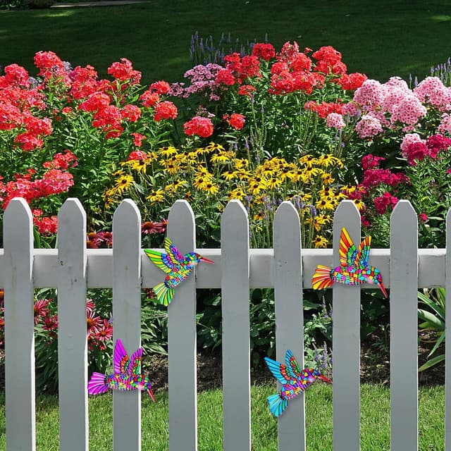 Detalle 2 de OFFCUP Métal Colibri : décoration murale 3D en fer (4 pièces) pour jardin, balcon et intérieur