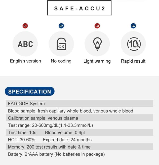 Thumbnail 5 de Sinocare Safe-Accu2 blood glucose monitor 200 memory
