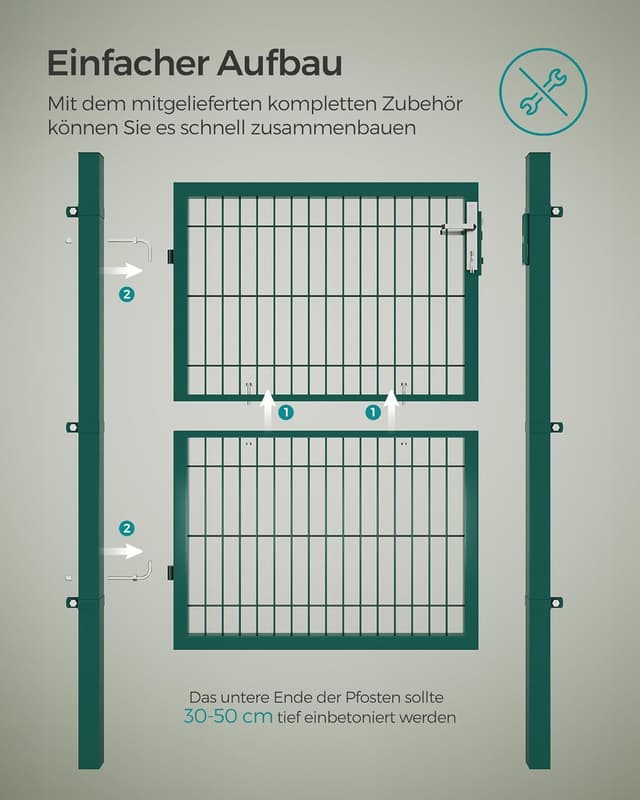Thumbnail 6 de SONGMICS abschließbares Gartentor aus verzinktem Stahl, 106 x 125 cm (B x H) – grün GGD175L