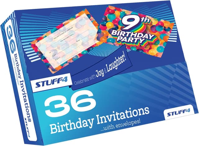 Thumbnail 2 de 9th Birthday Party Invitations Kids 36 Pack