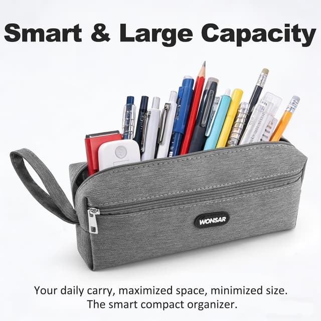 Detalle 2 de wonsar Federmäppchen Mäppchen Federtasche (Grau) – schlankes Stifteetui für Schule, Büro und Reise