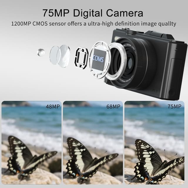 Thumbnail 6 de Digitalkamera 5K 75MP mit WiFi & 18x Digitalzoom, 3,0" Klappdisplay 180° – Kompaktkamera für Foto, Reisen & Vlogging