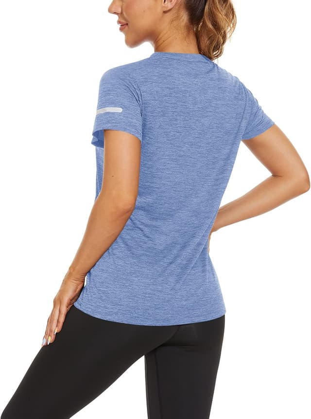 Detalle de KEFITEVD Ladies Short Sleeve Sport Top – Quick-Dry Running T-Shirt with Reflective Details