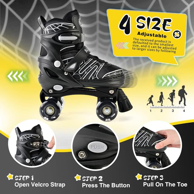 Detalle 2 de SULIFEEL Adjustable Kids Roller Skates (Light-Up Wheels) for Boys — 4-Size Growth Fit
