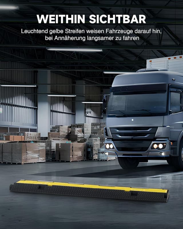 Detalle de CREWORKS Boden-Kabelbrücke Set (3 Stück) mit 2 Kabelkanälen für den Außeneinsatz – Kabelschutz für Parkplätze & Lager