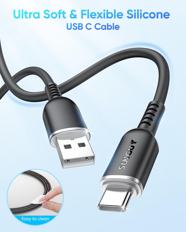 Detalle de SUNGUY USB-A auf USB-C Kabel 3 m (3 A), Silikonkabel für Carplay & Android Auto