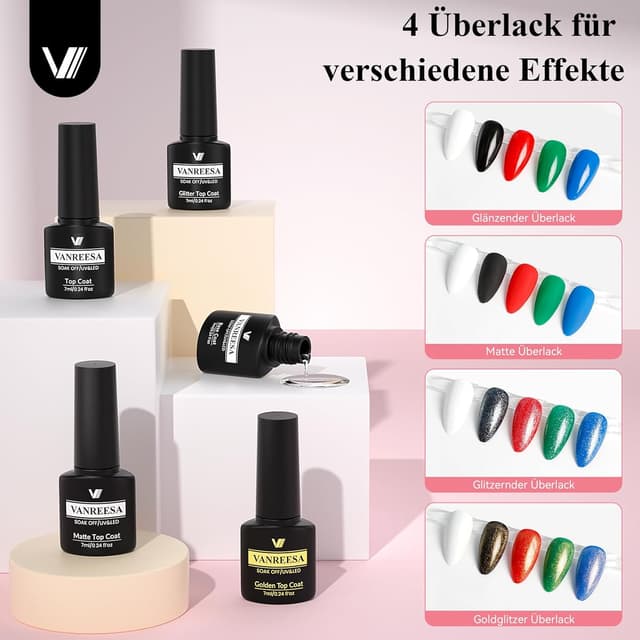 Thumbnail 6 de VANREESA UV-Nagellack-Set mit 55 Farben, Unterlack und Überlacken (inkl. Glitzer & mattem Finish)