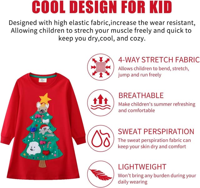 Detalle 2 de Kfnire Mädchen Langarm-Jersey Kleid aus Baumwolle (A-Linie) mit Einhorn-Motiv