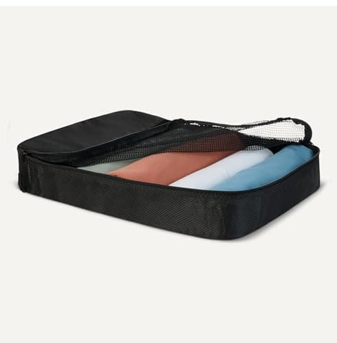 Detalle de Amazon Essentials juego de 4 cubos para viaje con doble cremallera y panel de malla (2 medianos/2 grandes)