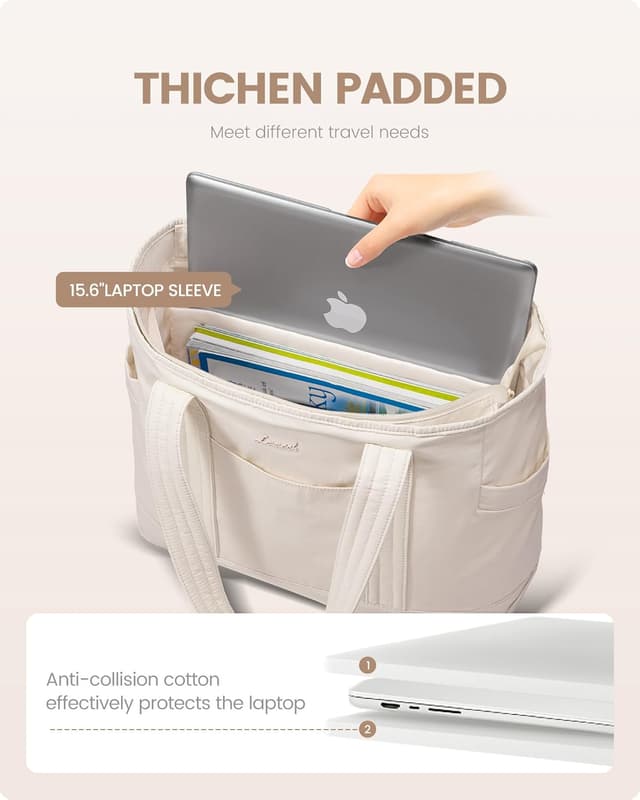 Detalle de LOVEVOOK Damen-Shopper mit Laptoptasche bis 15,6 Zoll, leichter Tote Bag für Arbeit, Schule, Gym & Reisen (beige)