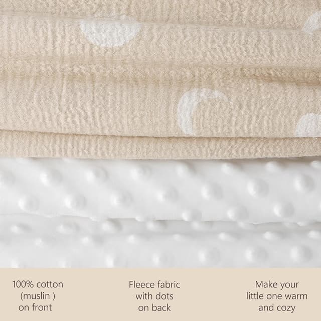 Detalle de bearmoss Muslin & Dotted Fleece Baby Blanket (Desert Crescent), 76x100cm