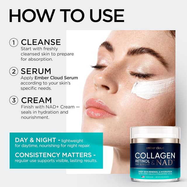 Detalle 2 de Collagen NAD+ Retinol, Niacinamide & Hyaluronic Acid Face Cream (Airless Pump) — Day & Night Anti-Aging Moisturizer, 1.7 oz