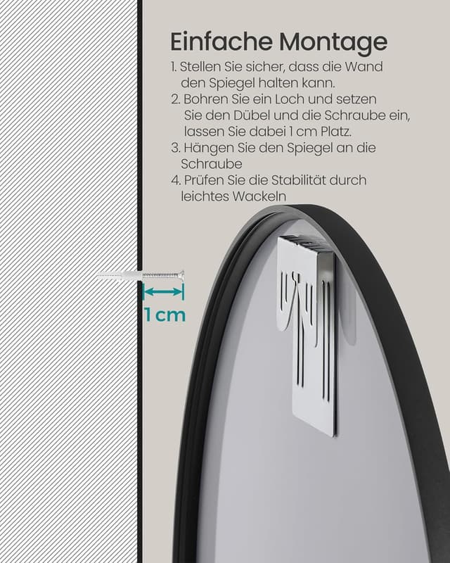Thumbnail 4 de SONGMICS LWM103BD03 Rundspiegel 76 cm