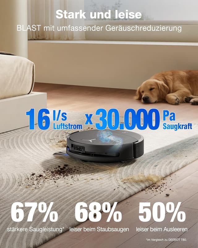 Detalle de ECOVACS DEEBOT T90 PRO Omni Saugroboter mit Wischfunktion – 30.000 Pa, Omni-Dock & PowerBoost, OZMO Roller 3.0, Schwarz