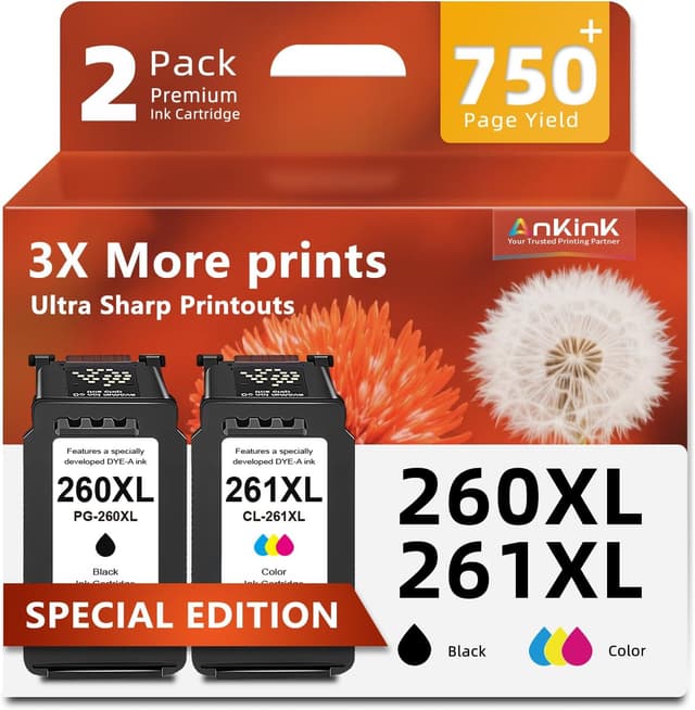 Detalle de Ankink Compatible Ink Cartridges (PG 260 XL / CL 261 XL) Black + Color 2-Pack for Canon 260XL 261XL Printers