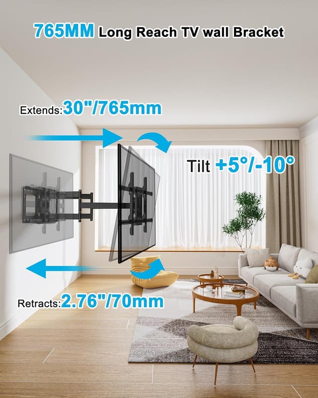Detalle de FORGING MOUNT Heavy Duty TV Wall Bracket with 765mm Long Reach for 50–95 inch TVs (VESA up to 800x400mm, max 75kg)