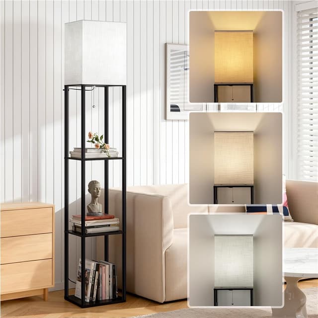 Thumbnail 6 de Stehlampe mit Regal und 3 Farbtemperaturen (3000K/4500K/6000K) für Wohnzimmer, Schlafzimmer & Büro in Schwarz