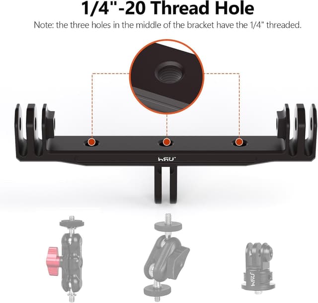 Detalle 2 de HSU Aluminium Twin Camera Mount for GoPro – Longer dual adapter with 1/4 screw thread