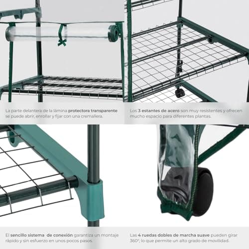 Detalle 2 de tectake® Invernadero Exterior en Acero con Ruedas 🌱