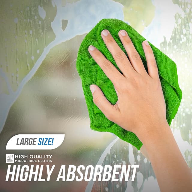 Detalle 2 de Large Microfibre Cleaning Cloth 40x40cm (Lint-Free, Super Absorbent) – Green, 10 pack