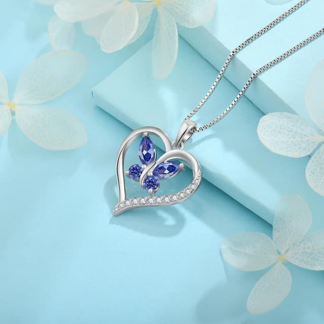 Detalle de FJ Herz Schmetterling Kette aus 925 Sterlingsilber mit Geburtsstein & Anhänger (Damen)