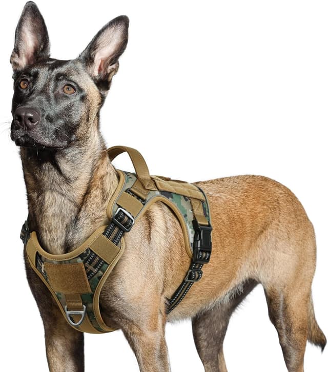 Detalle de rabbitgoo Large Dog Tactical No-Pull Harness with Molle Panel (Brown Camo) – Adjustable, Reflective Control Handle, Size L