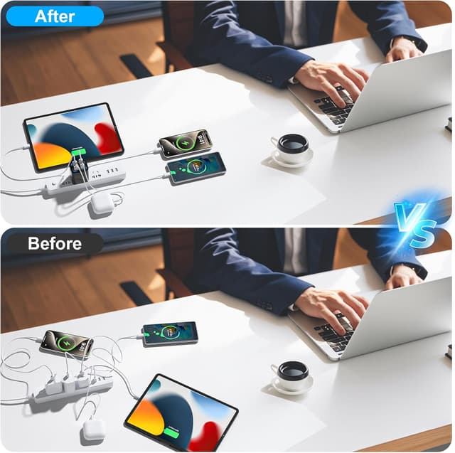 Detalle de USB C Plug 50W 6-Port Fast Charger (UK PD + QC) Black — Multiport Type C wall charger adapter