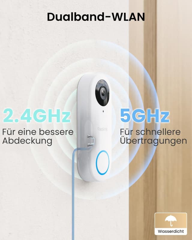 Detalle de Reolink 5MP Video-Türklingel Kamera mit Chime (WLAN 2,4/5 GHz, 3:4 Kopf-zu-Fuß, 180°) – Weiß