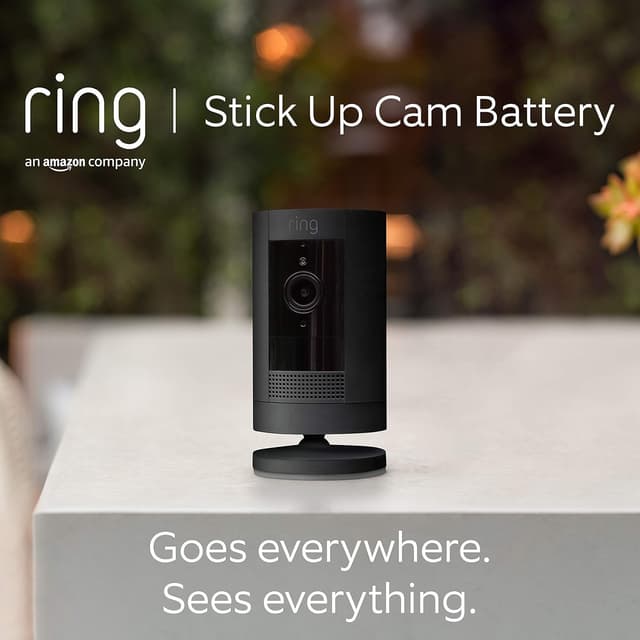 Detalle de Certified Refurbished Ring Stick Up Cam Battery (HD) with Two-Way Talk — Works with Alexa, Black