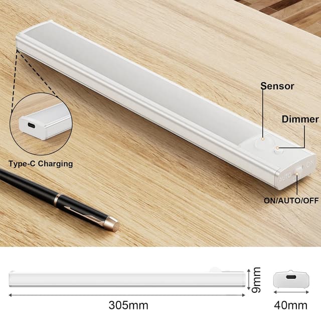 Thumbnail 6 de daphomeu 5 Pack 30cm Rechargeable Under Cupboard Kitchen Lights with Dimmable Warm LED Motion Sensor