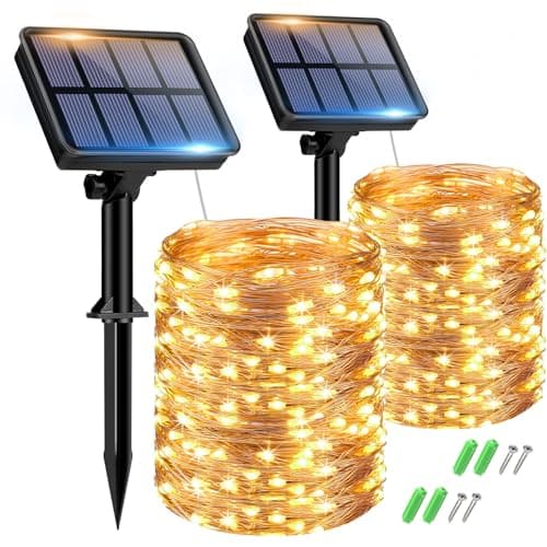 Detalle de btfarm Pack de guirnaldas de luces solares para exterior (2 cadenas, total 30 m y 300 LED, 8 modos)