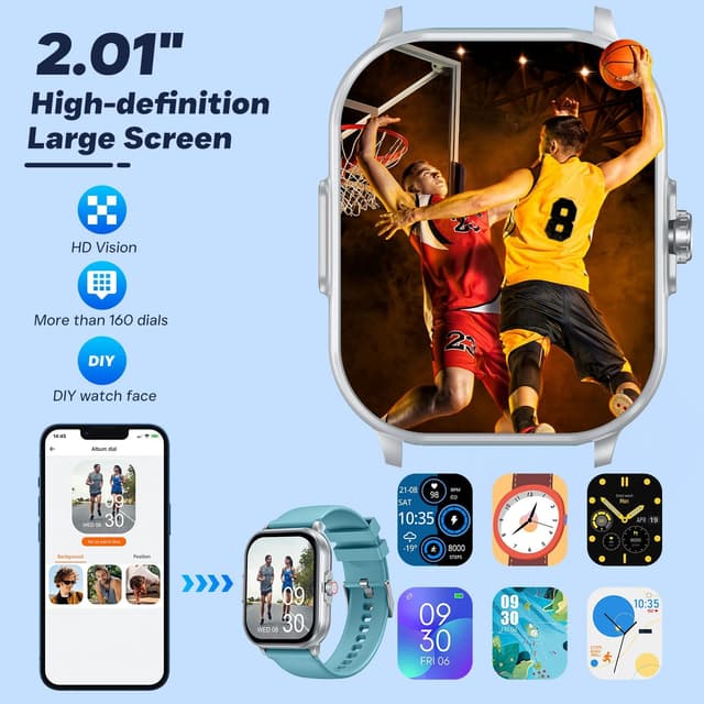 Detalle de idomars 2.01" Smartwatch for Men & Women with ECG, HRV, Blood Pressure, SpO2, IP68 and Call Notifications